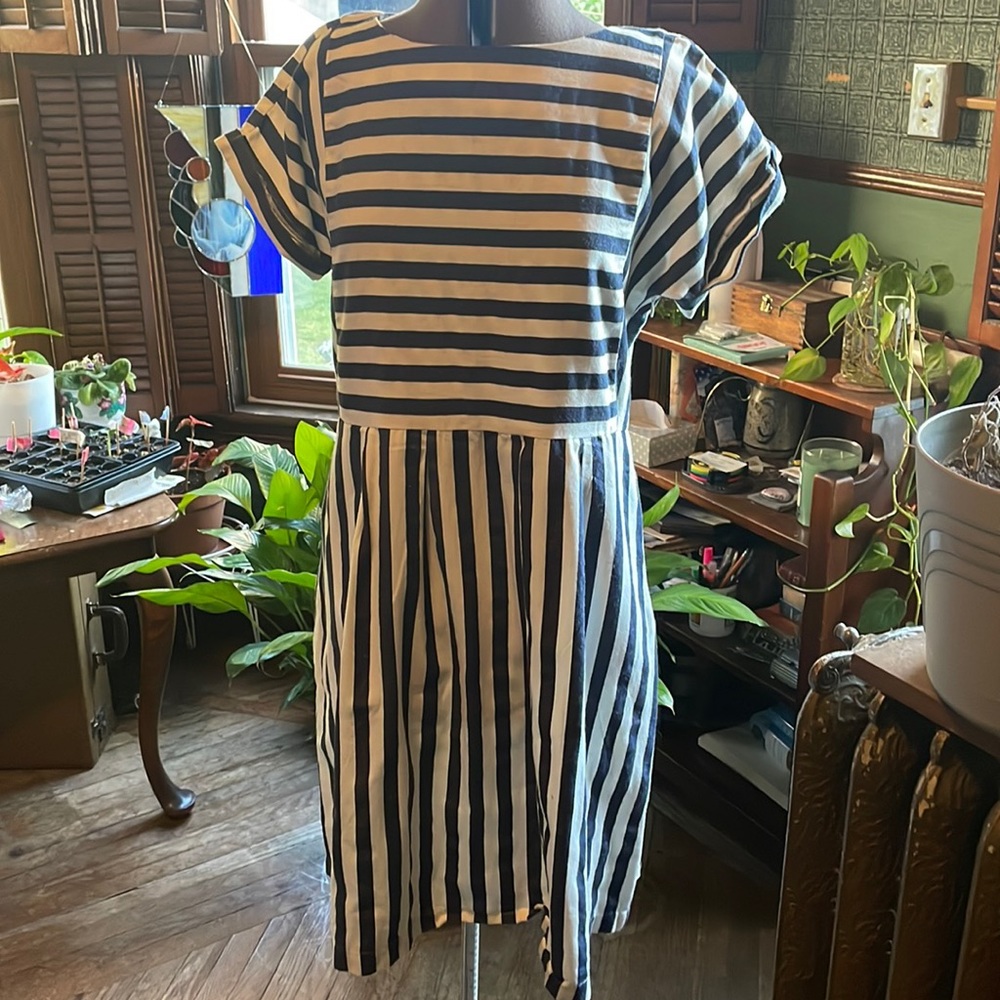 Blue and white striped dress